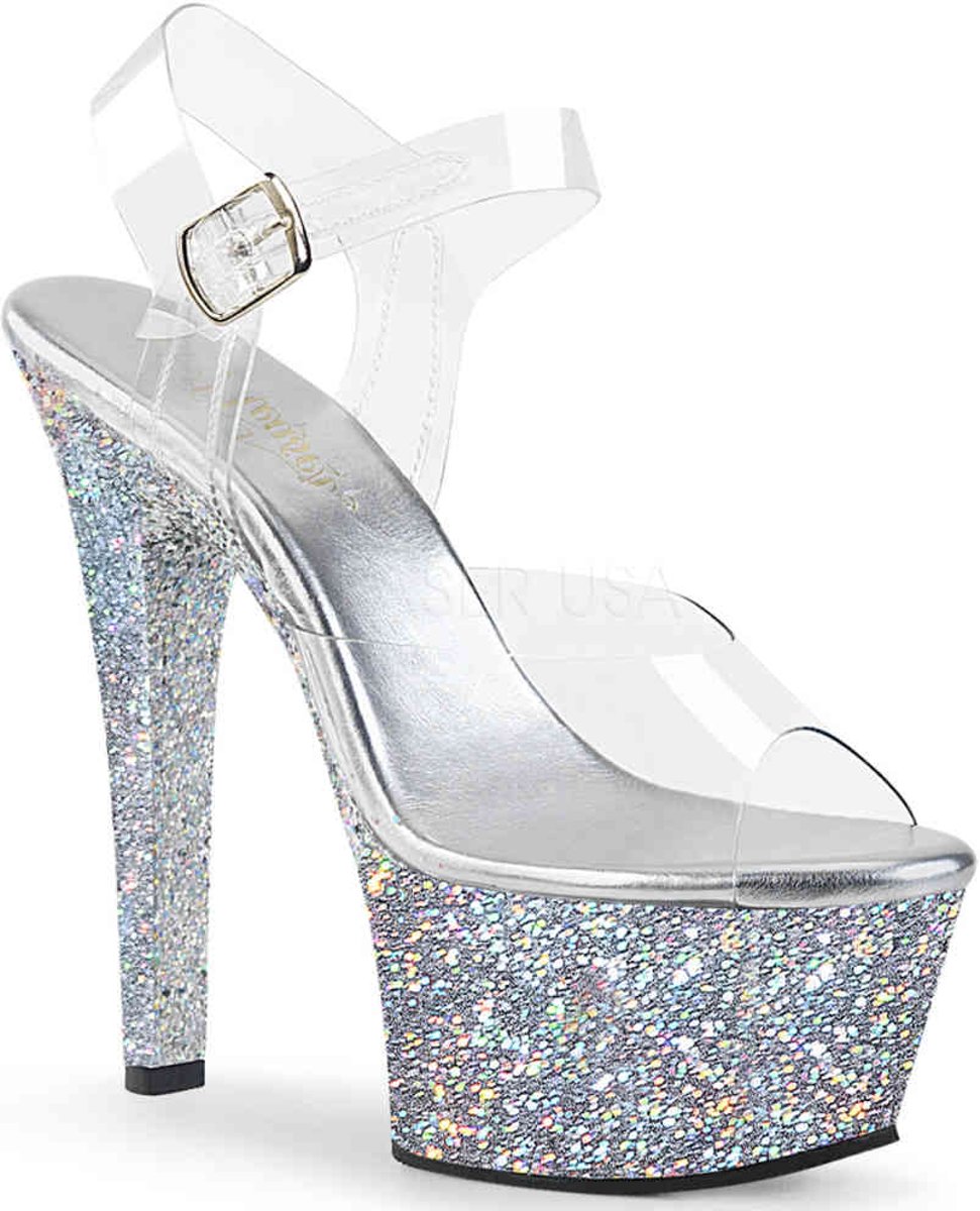 EU 35 = US 5 | ASPIRE-608LG | 6 Heel, 2 1/4 PF Ankle Strap Sandal W/ Glitters